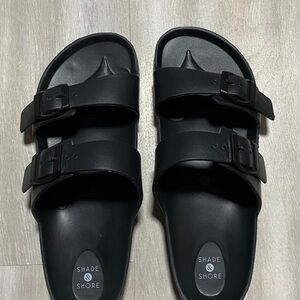 Womens Shade & Shore Black Double Buckle Sandals